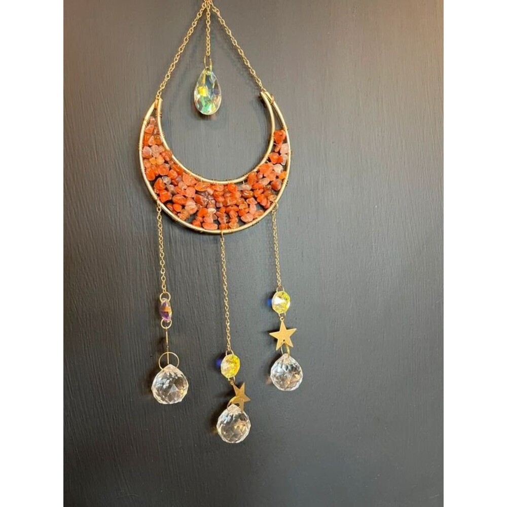 Handmade Carnelian Crescent Moon Suncatcher